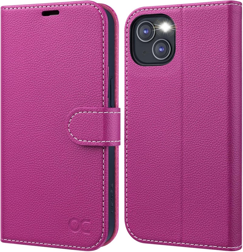 OCASE Compatible with iPhone 13 Wallet Case, PU Leather Flip Folio Case with Card Holders RFID Blocking Kickstand [Shockproof TPU Inner Shell] Phone Cover 6.1 Inch 2021 (Litchi Rose) - Image 1